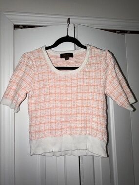 TRUTH Peach & White Tweed Short-Sleeve Knit Top